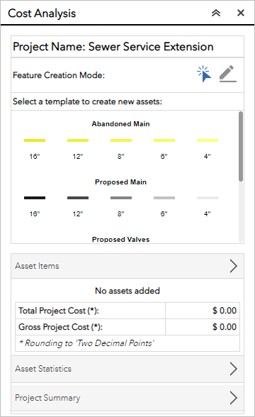 Cost Analysis window with project loaded Cost Analysis window with project loaded